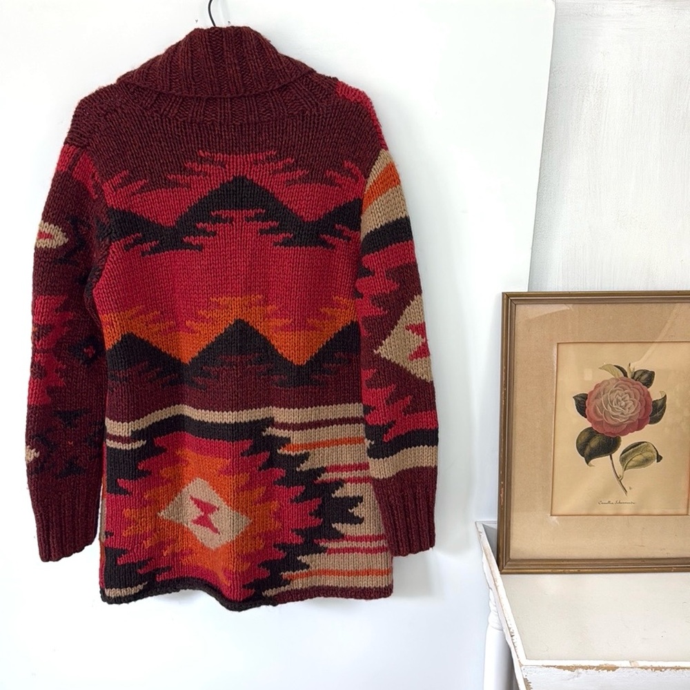 Eddie Bauer Sweater Blanket Navajo Print Cardigan in Red Sz S/M - Picture 7 of 14